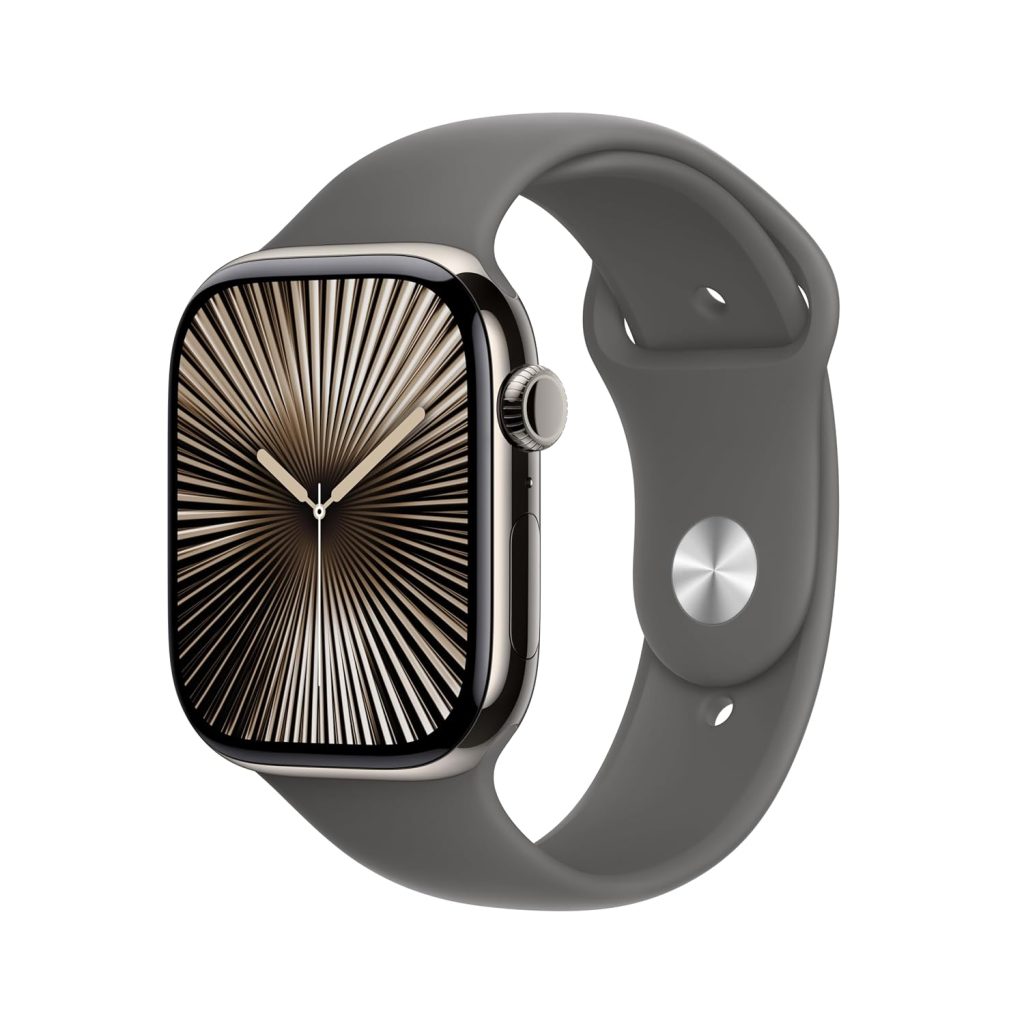 Apple Watch Series 10 GPS Cellular 46 mm Smartwatch with Natural Titanium Case with Stone Grey Sport Band